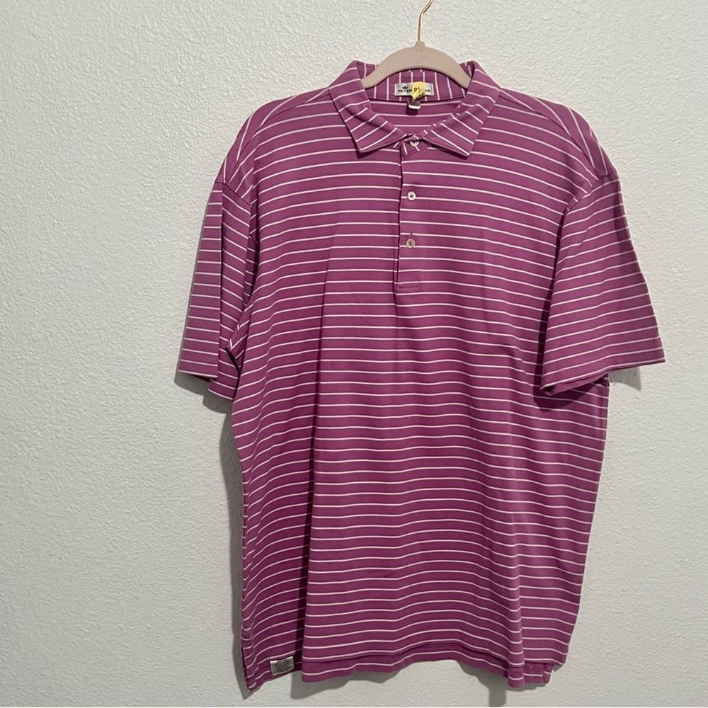Peter Millar Performance Stripe Piqué Polo Pink Purple White Golf Polo Shirt L
